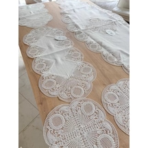 Salon Takımı Çeyizlik Runner Set 5 Parça Keten Ranır Masa Sehpa Konsol Örtüsü Defne Diğer