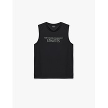 Koton Regular Fit Kolsuz Bisiklet Yaka Baskılı Spor Atlet Siyah 7wam30007nk