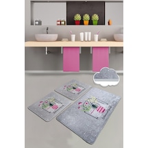 Botanıcal Sweets 3 Lü Set Banyo Halısı Paspas Yıkanabilir Gri