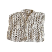 El Örgü Bej Sıfır Kollu Bebek Yelek Krem