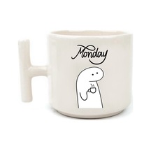 Monday Yazılı Beyaz Rengi Eğlenceli Esprili Özel Tasarım El Yapımı T Kulplu Fincan