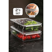 2'li Kapaklı Buzdolabı Düzenleyici Buzdolabı Içi Düzenleyici Organizer 7 X 32,5 X 20 Cm Şeffaf
