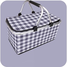 Yalıtımlı Sepet Taşınabilir Katlanabilir Isı Yalıtımı Ve Soğuk Depolama Piknik Sepeti Açık Hava Aile Gri Ekose Genel Stil Çok Renkli