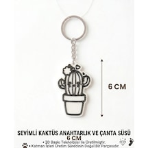 Sevimli Kaktüs Anahtarlık & Çanta Süsü Beyaz - Siyah
