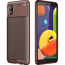 Newface Samsung Uyumlu Galaxy A01 Core Kılıf Auto Focus Karbon Kapak - Kahverengi Kahverengi
