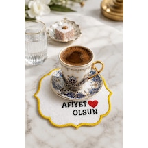 Gold Nakış İşlemeli 6'lı Kahve Yanı Sunum Peçetesi Çeyizlik Kahve Altı Sunum Peçetesi Zelmira Gümüş