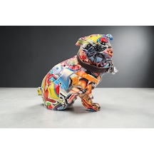 Grafiti Desenli Fransız Bulldog Biblo Canlı Renkli Köpek Heykeli Dekoratif Ev Ofis Hediyesi 20 Cm