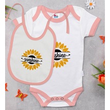Bk Kids Sunshine Tasarımlı Pembe Bebek Body Zıbın Ve Mama Önlüğü