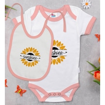 Bk Kids Sunshine Tasarımlı Pembe Bebek Body Zıbın Ve Mama Önlüğü