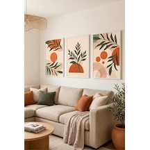 Beyaz Ahşap Çerçeveli Soyut Yaprak Ve Geometrik Desenli 3 Lü Duvar Tablosu Seti Turuncu Yeşil Krem Tonları Modern Şık Dekorasyon Kabartma Görünümlü Beyaz - 938367624 Beyaz