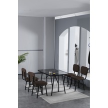 Hayat 70x110cm Sabit Bendir Mutfak Masası, Mutfak Masası Takımı, Yemek Masası, 4 Kahverengi Sandalye Kahverengi