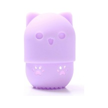 Mufunye Seyahat Taşınabilir Silikon Kedi Yavrusu Şekli Çabuk Kuruyan Puf Koruyucu Kapak Makyaj Yumurta Güzellik Araçları Kapsül Saklama Kutusu Mor