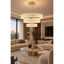 Modern Premıum Lüks Ledli Avize 3 Renkli Gold Sarkıt Salon Avizesi 416w Beyaz