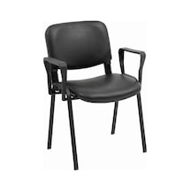 Ofisbazaar Form Siyah Deri Kolçaklı Misafir Sandalyesi Metal Ayaklı Ergonomik Bekleme Ve Toplantı Sandalyesi Siyah Siyah