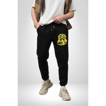 Angemiel Cobra Kai Karete Çocuk Yılan Logo Dizi 3 İplik Erkek Baskılı Siyah Eşofman Altı Siyah