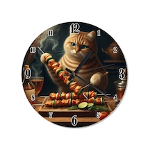 Şiş Kebap Ve Kedi Dekoratif Duvar Saati Çok Renkli