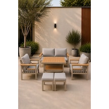 Rovena Arel Balkon Takımı, Cappuccino Gri Bahçe Takımı 5+1 Masa 70x110 2 Li Koltuk 70x150 Tekli Koltuk 70x70