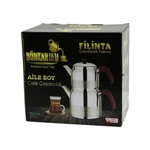 Filinta Aile Boy Çelik Çaydanlık Seti Çift Kapaklı Renkli Bakalit Kulp Üst Demlik: 1.5lt - Alt Suluk: 3lt Kendinden Süzgeçli Bx40 Çok Renkli