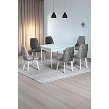 Sonata Beyaz 80 x 132 Açılabilen MDF Masa Metal Ayaklı Mutfak Masası Takımı 6 Cappucino Sandalye