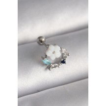 Nova Bazaar 316l Çelik Gümüş Renk Zirkon Taş Detay Beyaz Çiçek Model Tragus Piercing Gümüş