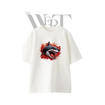 Thewert Aggressive Shark Tasarım Baskılı Ünisex Beyaz Oversize T-shirt