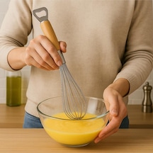 Ahşap Saplı Paslanmaz Çelik Lüx Kalın Telli Çırpıcı Yumurta Kek Pasta Çırpma Teli - Şişe Açacaklı Çe Diğer