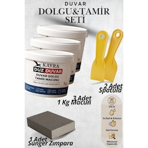 6 Parça Beyaz Duvar Tamir Macunu Seti 3 Adet 1000 Gr - 3000 Gr Çatlak, Delik Ve Derz Dolgusu - 2 Adet Plastik Spatula Ve Kübik Zımpara İle Alçı Yüzey Onarım Seti 3 Kg 3 Kilo Duvar Tamir Macunu Seti Beyaz Beyaz