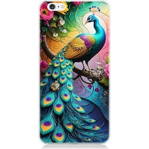 Apple Uyumlu iPhone 6 Plus Tavuskuşu Renkli Gurur Desenli Silikon Kılıf Çok Renkli