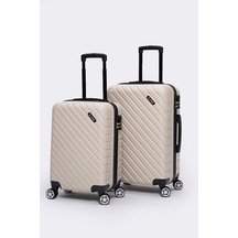 Elatae 2'li Valiz Seti Orta Boy - Kabin Boy Bej Pro Abs 1001 Bej