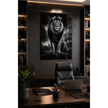 Siyah Beyaz Aslan Cam Tablo Dekoratif Duvar Tablosu Modern Tasarım 4k Hd Baskı 3d