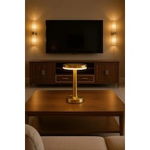 Gold Mantar Masa Lambası 3 Renk Modlu Kablosuz Şarjlı Dekoratif Metal Led Abajur Çok Renkli