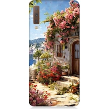 Samsung Galaxy A7 2018 Uyumlu Çiçekli Ev Desenli Silikon Kılıf