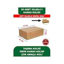 20 Adet 32x20x11 Cm Baskısız Çift Oluklu Boş Koli, Dopel Ürün Kolisi, Kargo Kolisi, Tssst