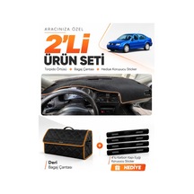 Volkswagen Jetta 1997-2003 Uyumlu Torpido Örtüsü + Deri Bagaj Çantası + Sticker - Siyah Kahverengi