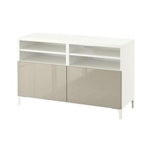 Tv Sehpası, Beyaz-parlak Cila-bej, 120x42x74 Cm, Selsvıken Beyaz