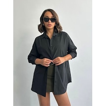 Kadın Oversize Uzun Basic Gömlek Siyah Kadın Oversize Uzun Basic Gömlek Siyah