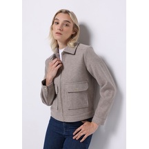 Colins Regular Fit Shirt Neck Fermuarlı Astarsız Kadın Bej Ceket Cl1075714 Q1.v1 Beı Bej