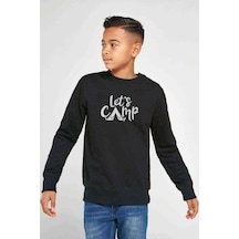 Tshirthane Lets Go Camp Baskılı Unisex Çocuk Siyah Sweatshirt Siyah