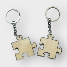Ahşap Puzzle Sevgili Anahtarlığı 2 Adet Altın - Gümüş