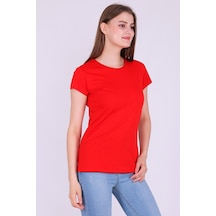 Bisiklet Yaka  %100 Pamuk Basic Baskısız Kadın Örme Kısa Kollu Tshirt 001 Kırmızı Renk