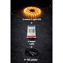 3 Çipli 5 Metre Beyaz Let + 5 Amper Trafo Set Amber