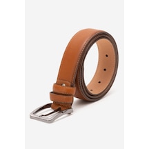 Dericlub Hakiki Deri 3.5cm Erkek Takım Elbise Dikişli Klasik Kemer 518 Taba Taba