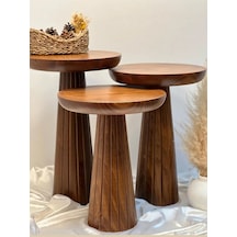 Wood Wooden 3 Lü Set Fitilli Mantar Yan Sehpa Modern