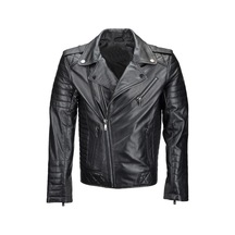 Hakiki Kuzu Derisi İşlemeli Detaylı Fermuarlı Erkek Deri Ceket Siyah Siyah