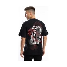 Erkek Oversize Fit Ön Arka Baskılı Basic Tişört Siyah