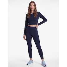 Koton Pamuklu Bisiklet Yaka Uzun Kollu Crop Spor Tişört Lacivert 7wak10097nk