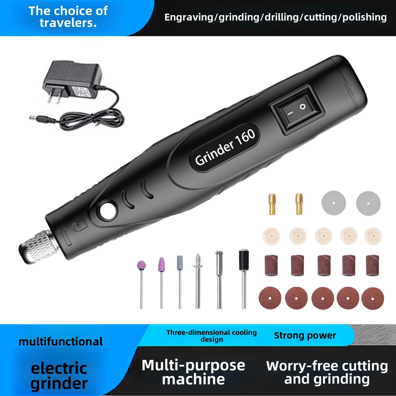 Skycity 110-220v Sabit Hızlı El Tipi Elektrikli Taşlama Makinesi - İvmeleme, Kesme, Delme, Cila Ve Gravür İçin 39 Parça Takımı Prize Bağlı