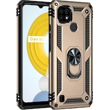 Newface Realme C21 Kılıf Sofya Yüzüklü Silikon Kapak - Gold Altın