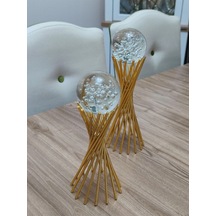 Gold Kabarcık Küre 2'li Metal Biblo Obje Ev Aksesuar Masa Konsol Orta Sehpa Dresuar Salon Dekor