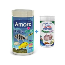Cichlid Green Granules 1L ve Spirulina Garlic 250ml Ciklet Yemi